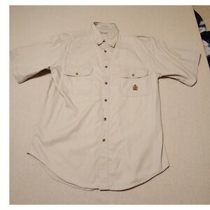 Bugle Boy Company Mens Short Sleeve Button Down Tan Shirt Embroidered Crest‎ K